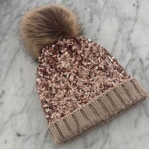 Joyfolie Sequin Beanie Young Girls 6x and younger with Faux Fur Pom